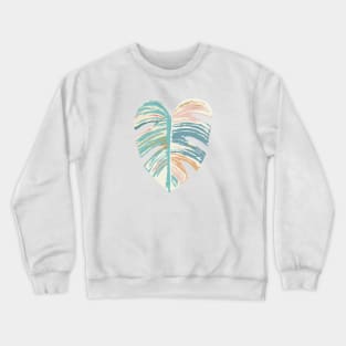 Monstera Leaf - Turquoise, Green, Coral, Mustard Crewneck Sweatshirt